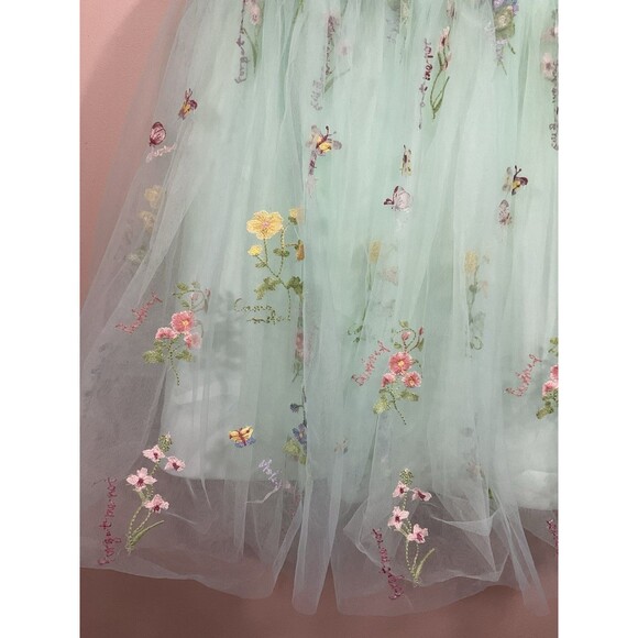 Womens Embroidered Floral Tulle Mini Dress 6 Green Cottage Forest Fairy Party - Picture 3 of 7